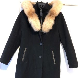 Mackage Black Fur Trimmed Collar + Hood Wool Coat
